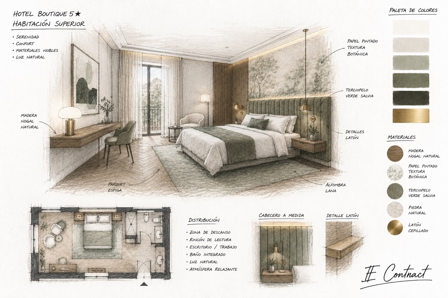 Boceto de concepto de interiorismo — Habitación superior de hotel 5★ — IE Contract