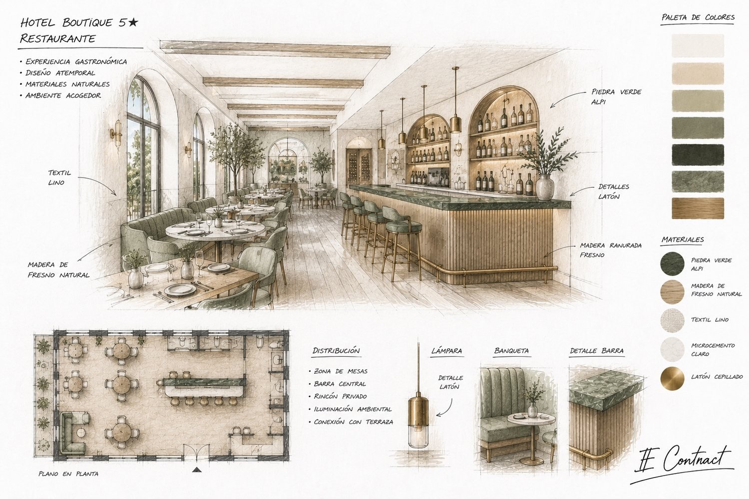 Boceto de concepto de interiorismo — Restaurante de hotel 5★ — IE Contract